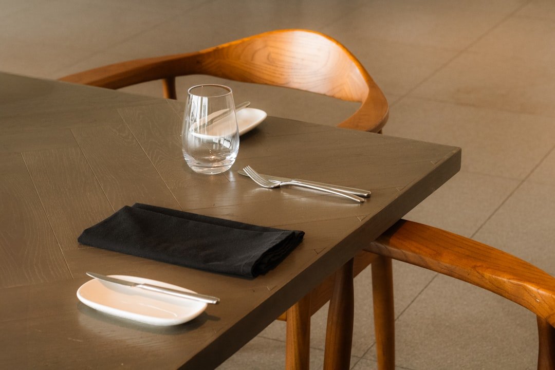 Restaurant table is set for a meal.