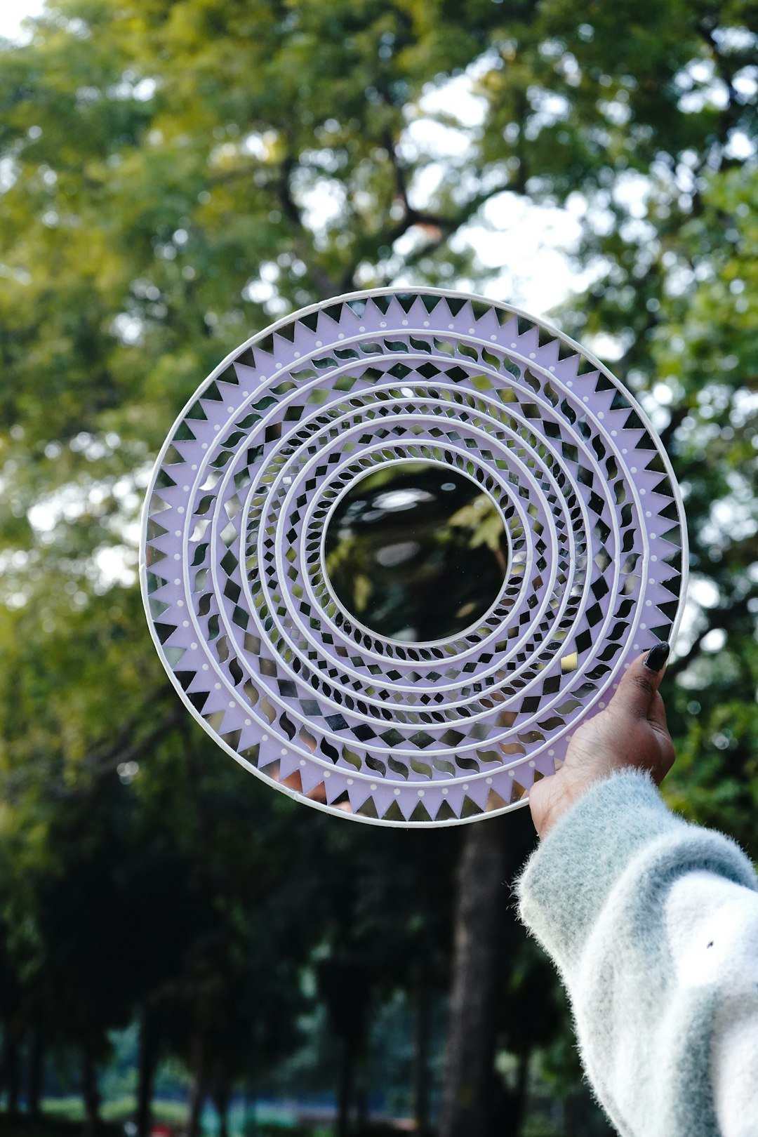 A person holding a circular object in their hand