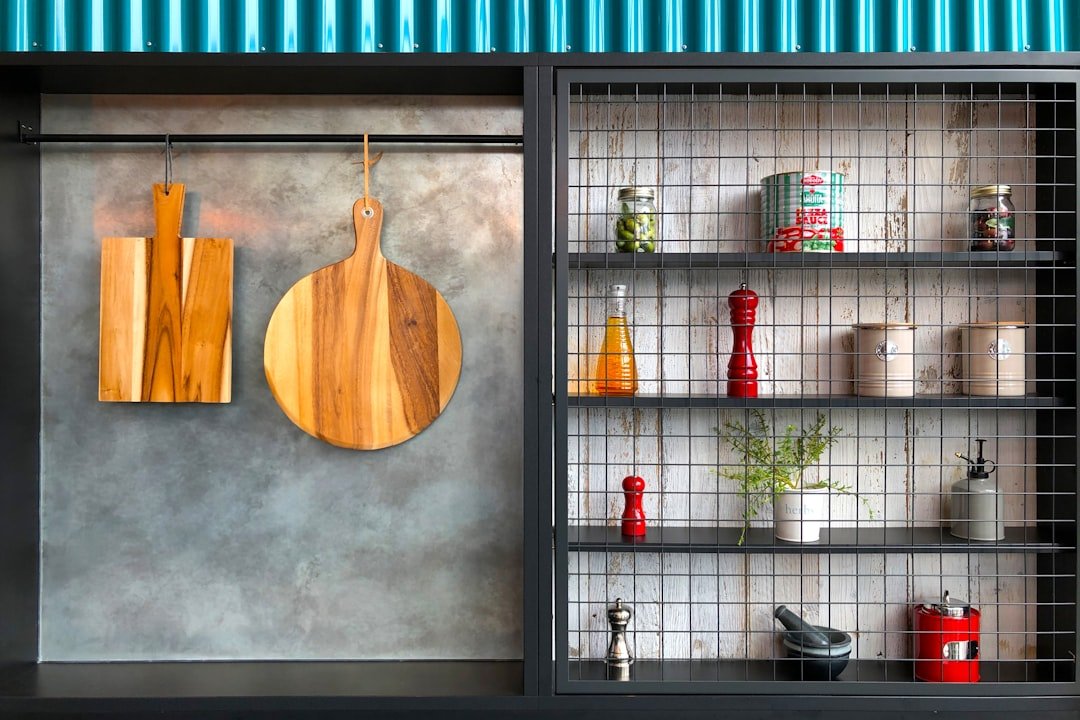 two hanging brown wooden boards 